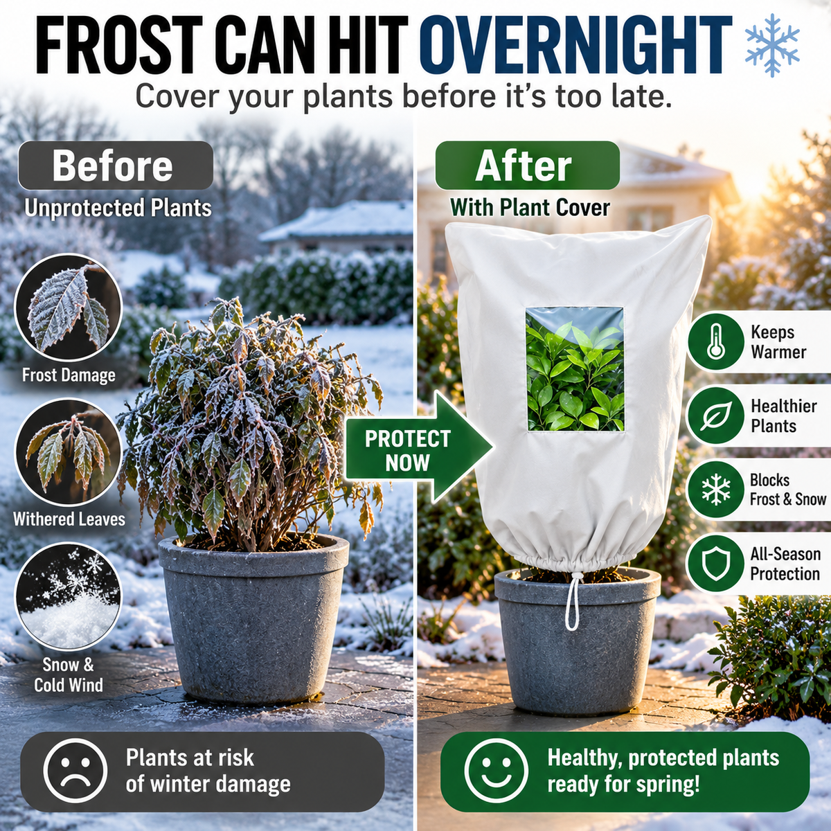 🔥Last Day 69% off🔥Plant Frost Protection Cover – Breathable Reusable Cover for Shrubs, Pots & Young Trees