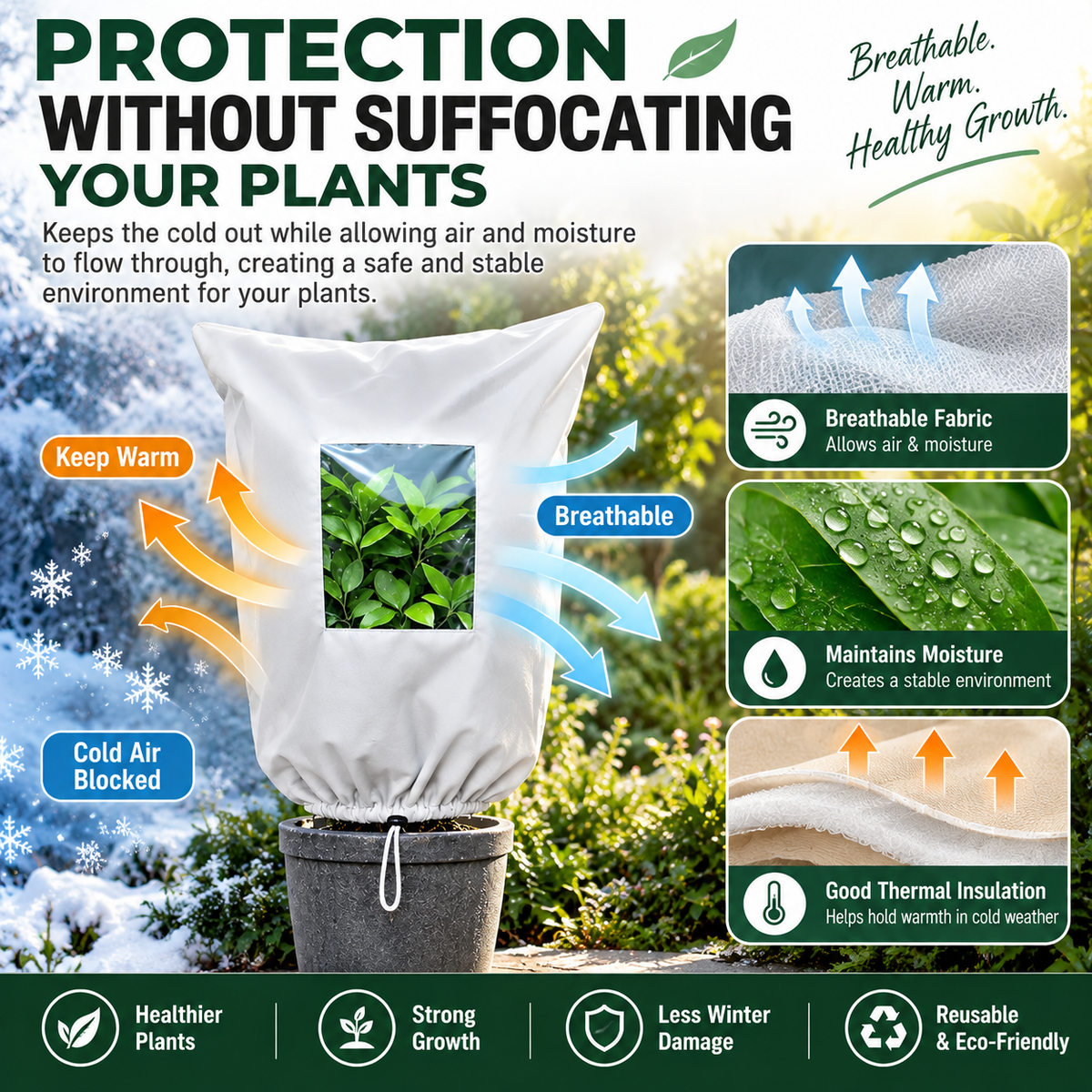 🔥Last Day 69% off🔥Plant Frost Protection Cover – Breathable Reusable Cover for Shrubs, Pots & Young Trees