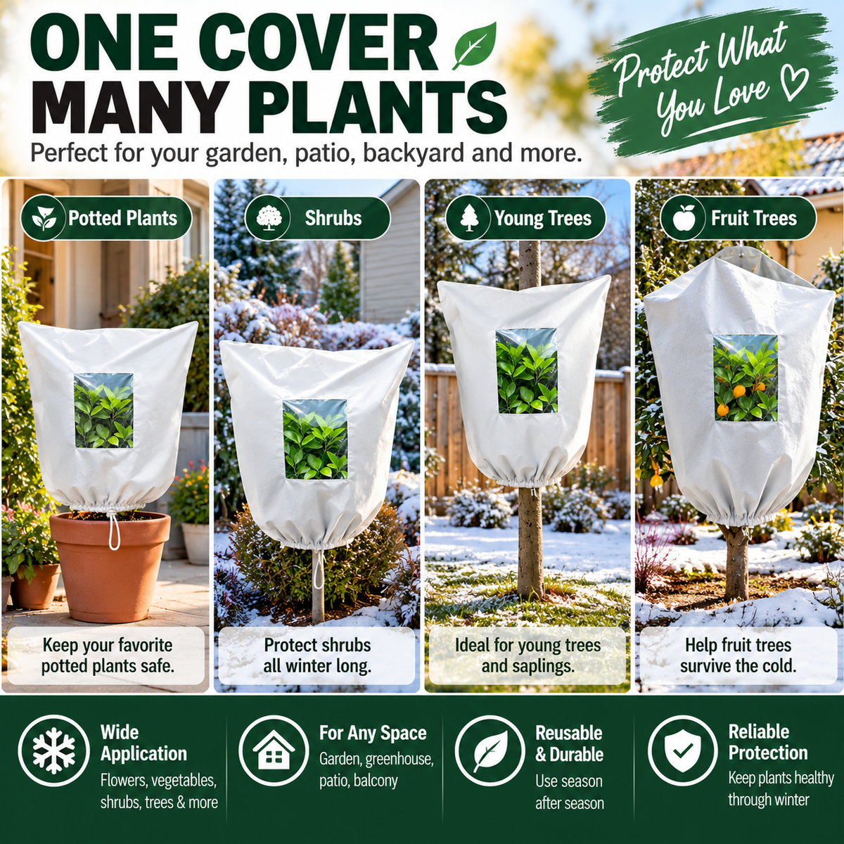 🔥Last Day 69% off🔥Plant Frost Protection Cover – Breathable Reusable Cover for Shrubs, Pots & Young Trees