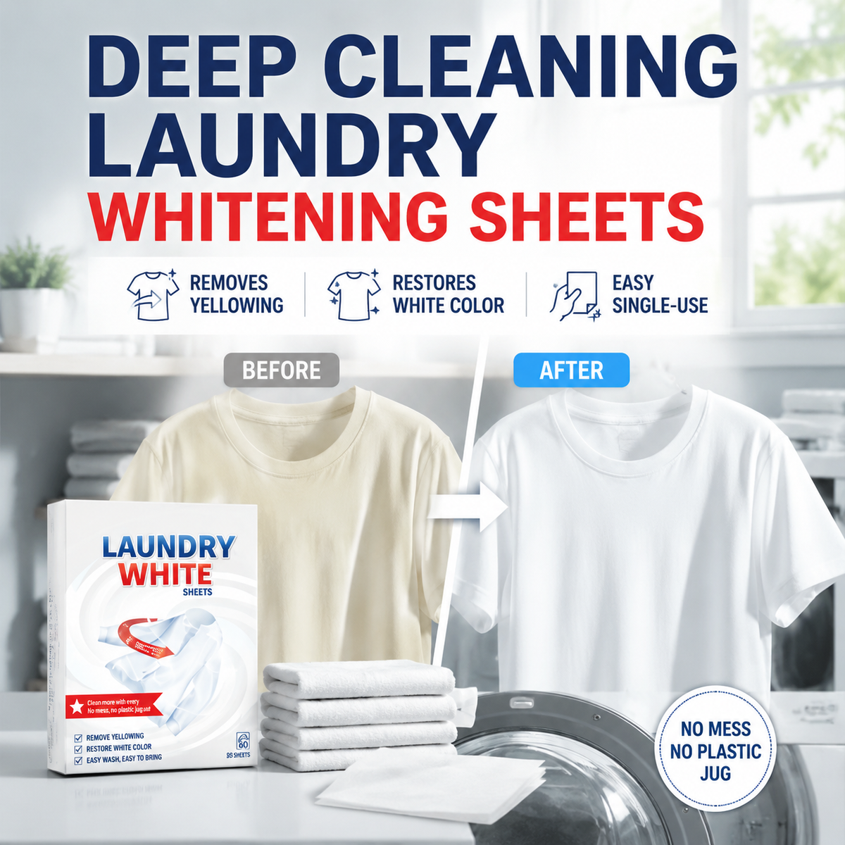 💥Last Day BOGO SALE💥 Deep Cleaning Laundry Whitening Sheets ✨🧺 Powerful Stain Remover Brightening Fabric Laundry Cleaning Sheets