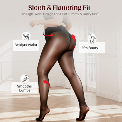 🏆 BUY 1 GET 1 FREE! 🔥 Transparent High-Waisted Shiny Sheer Tights for Women - Sheer & Comfortable 👑✨