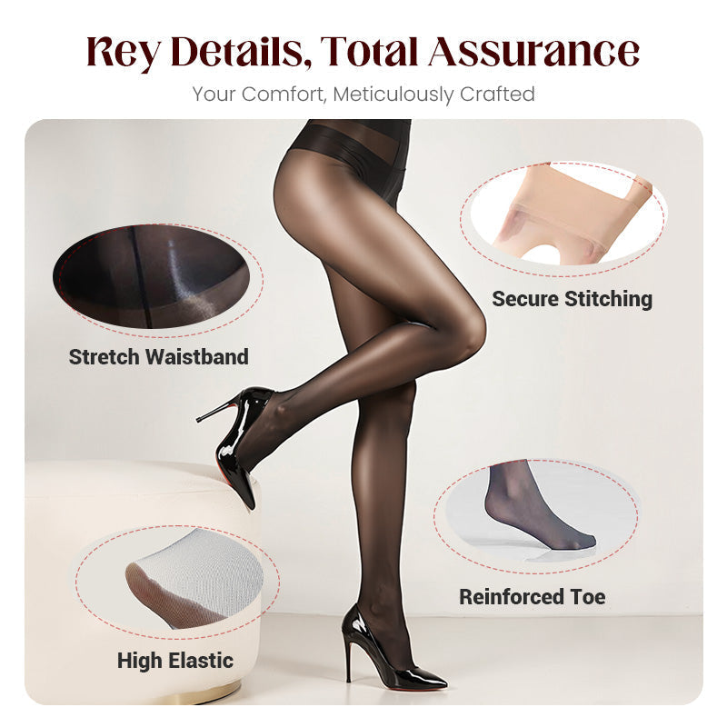 🏆 BUY 1 GET 1 FREE! 🔥 Transparent High-Waisted Shiny Sheer Tights for Women - Sheer & Comfortable 👑✨