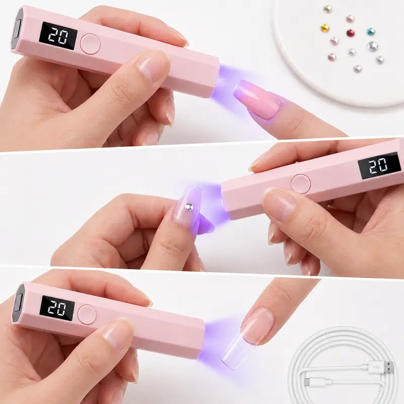 Mini UV Nail Light for Gel Polish – Portable Handheld UV Lamp Fast Drying with 20s/60s Timer, USB-C Rechargeable Nail Dryer for DIY Nails & Salon Use