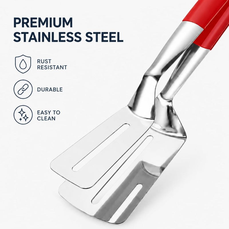 🔥 BUY 1 GET 1 FREE – 2-in-1 Stainless Steel Spatula Tongs | Flip, Grip & Serve with Ease