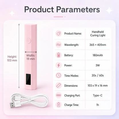 Mini UV Nail Light for Gel Polish – Portable Handheld UV Lamp Fast Drying with 20s/60s Timer, USB-C Rechargeable Nail Dryer for DIY Nails & Salon Use