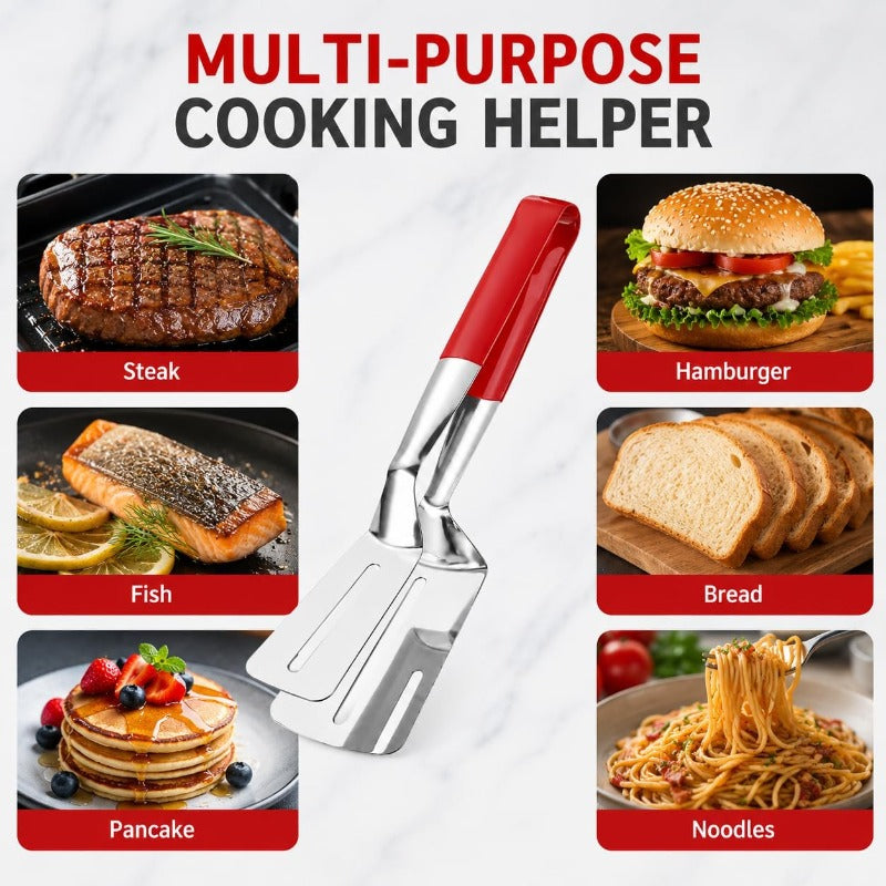 🔥 BUY 1 GET 1 FREE – 2-in-1 Stainless Steel Spatula Tongs | Flip, Grip & Serve with Ease