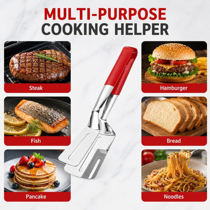 🔥 BUY 1 GET 1 FREE – 2-in-1 Stainless Steel Spatula Tongs | Flip, Grip & Serve with Ease
