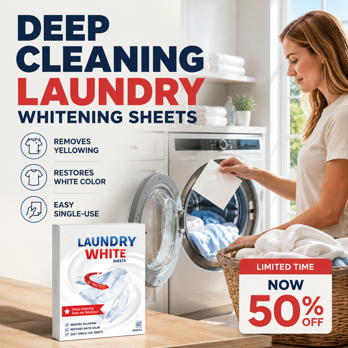 💥Last Day BOGO SALE💥 Deep Cleaning Laundry Whitening Sheets ✨🧺 Powerful Stain Remover Brightening Fabric Laundry Cleaning Sheets