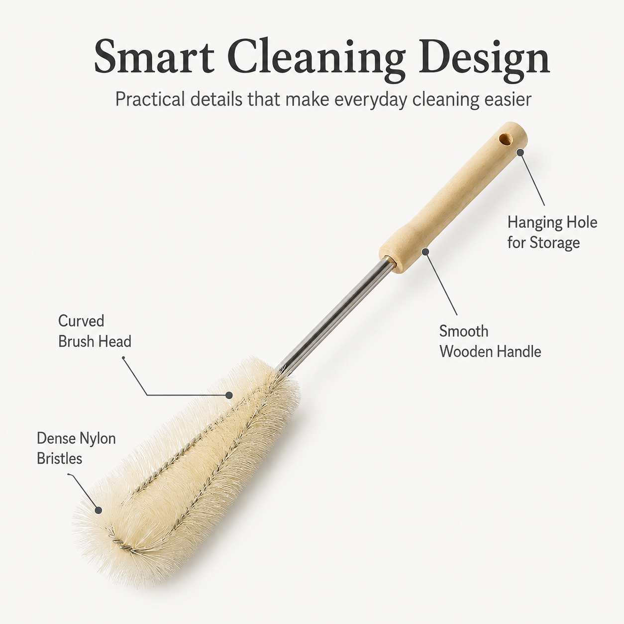 Long-Handle Wooden Bottle & Cup Cleaning Brush