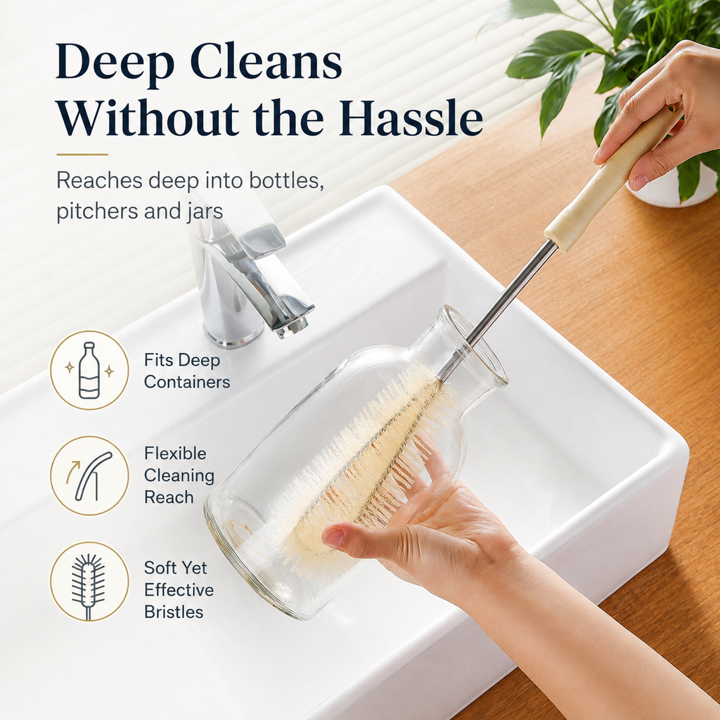 Long-Handle Wooden Bottle & Cup Cleaning Brush