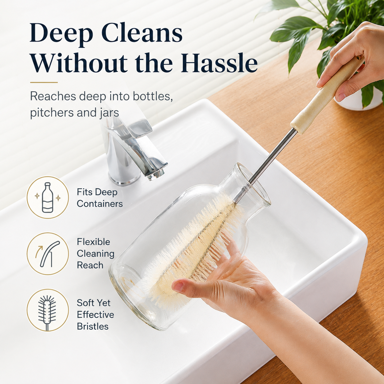 Long-Handle Wooden Bottle & Cup Cleaning Brush