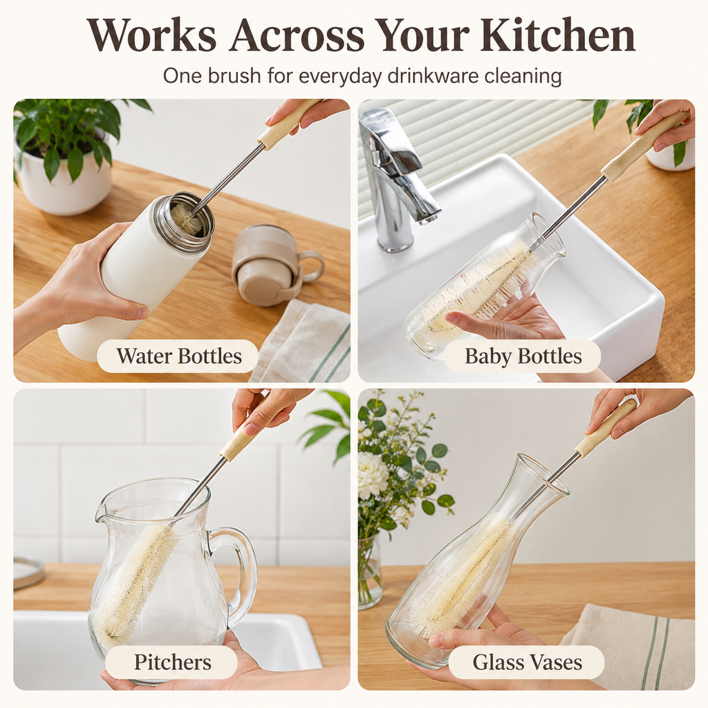 Long-Handle Wooden Bottle & Cup Cleaning Brush