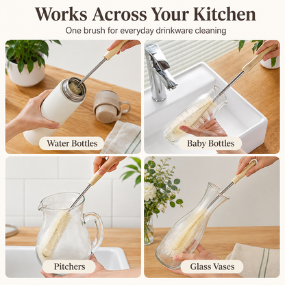 Long-Handle Wooden Bottle & Cup Cleaning Brush