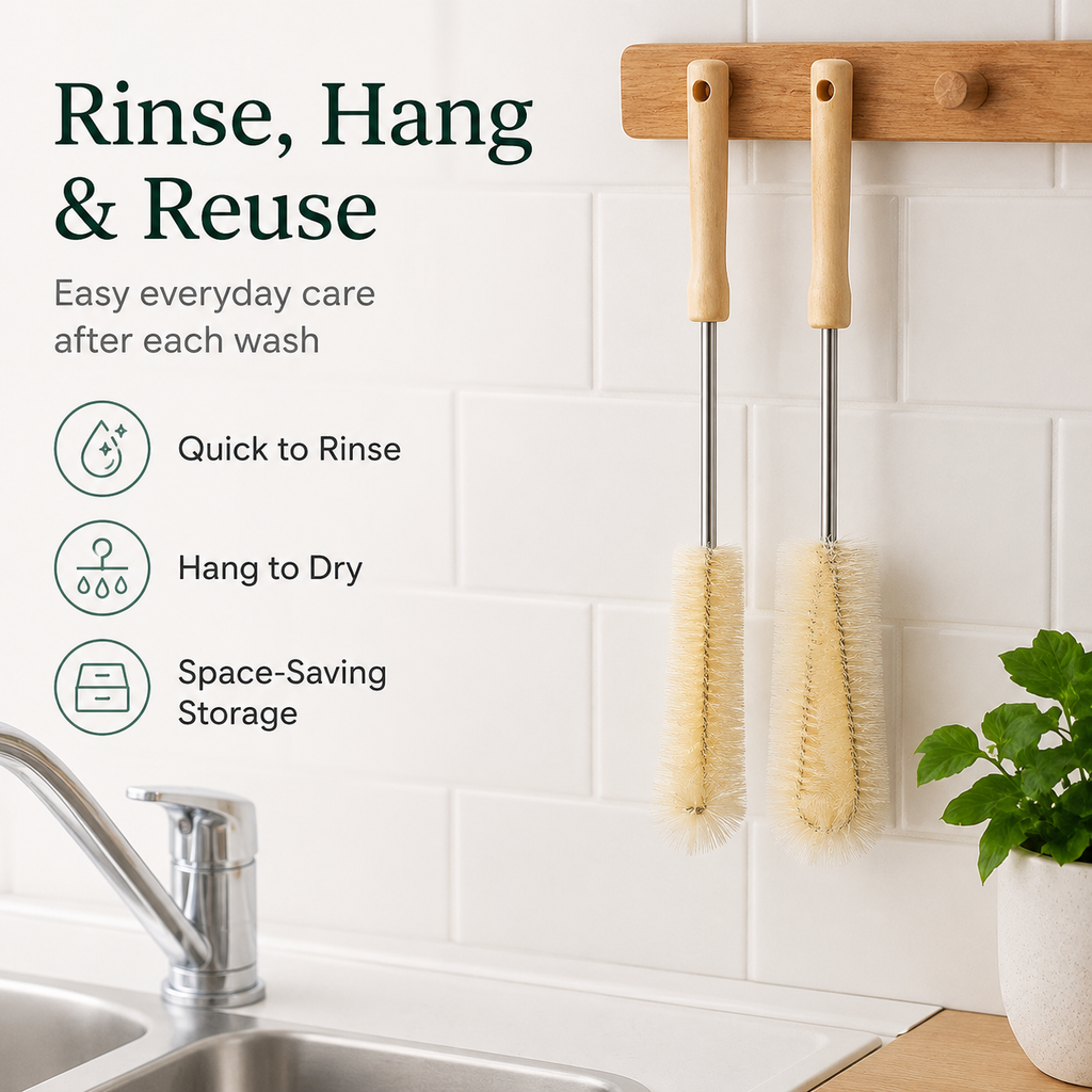 Long-Handle Wooden Bottle & Cup Cleaning Brush
