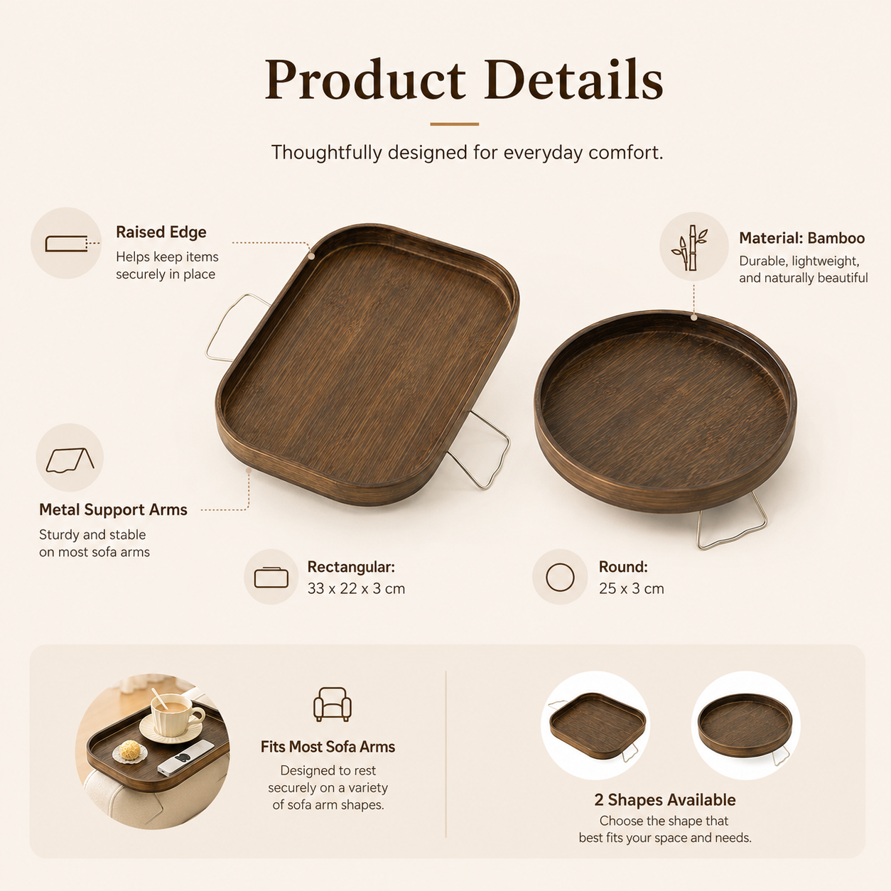 Bamboo Sofa Arm Tray Table