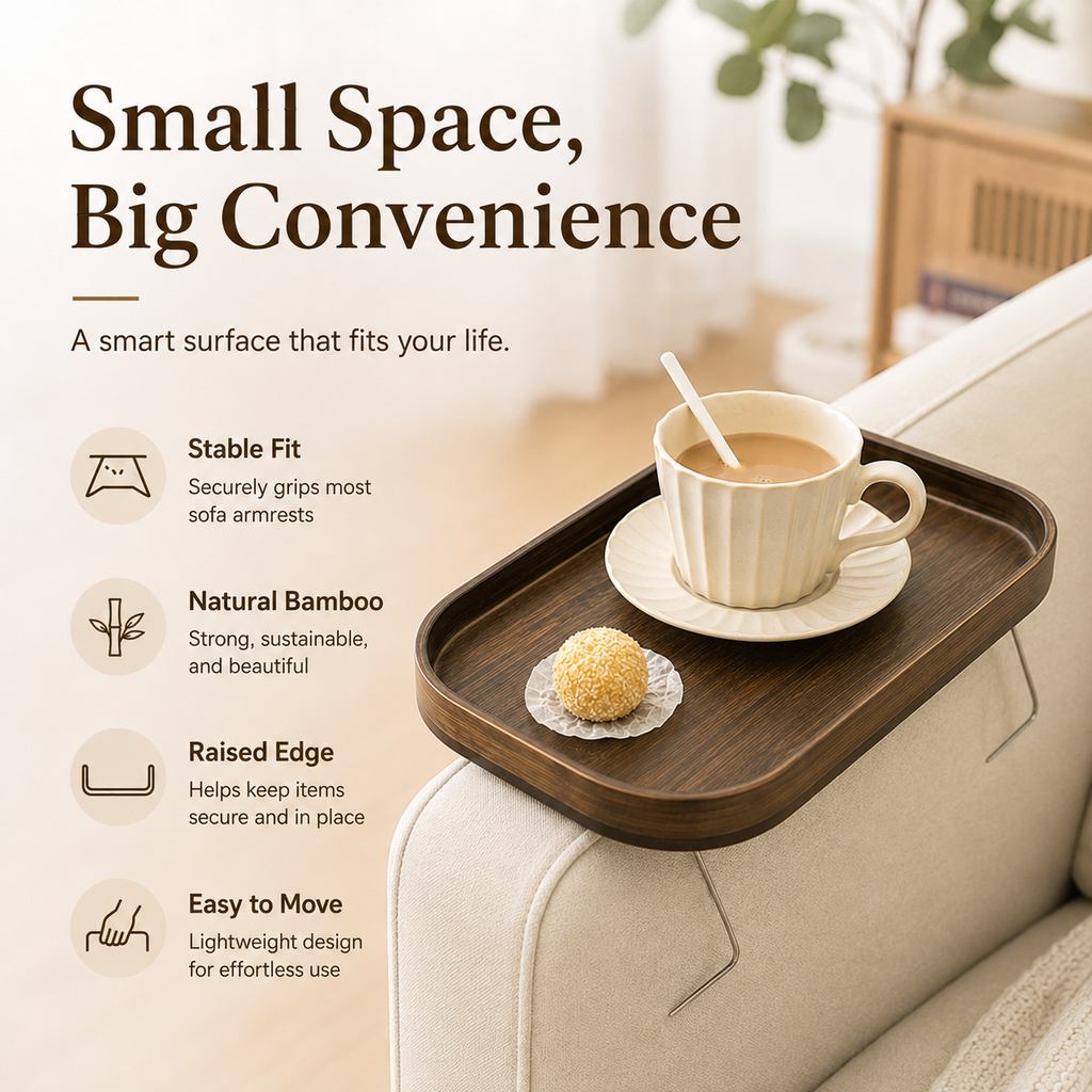 Bamboo Sofa Arm Tray Table