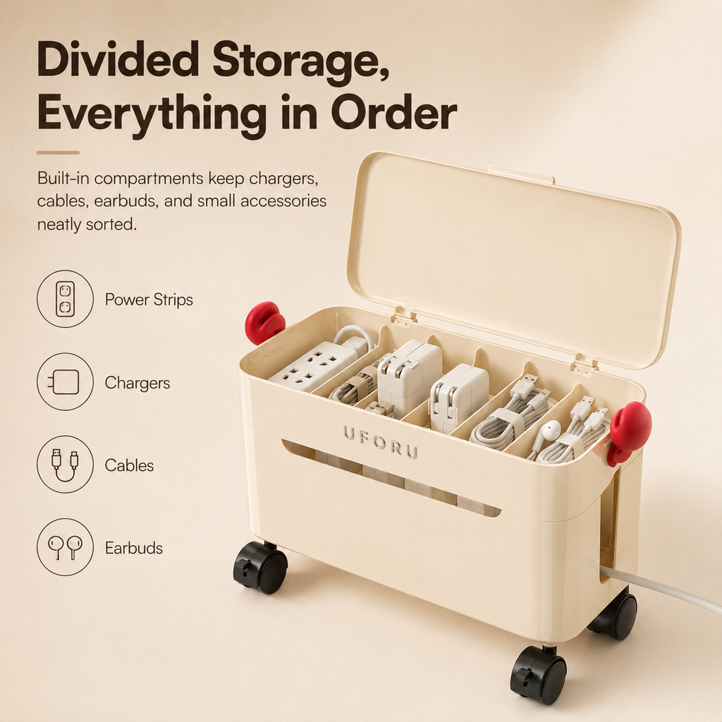 Power Strip &amp; Cable Management Storage Box