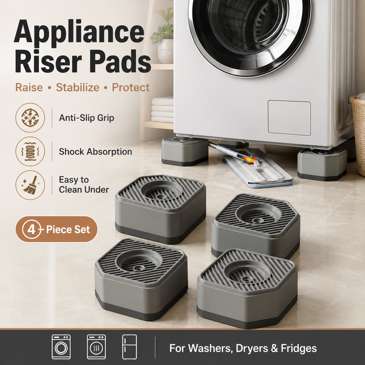 Adjustable Washing Machine &amp; Appliance Riser Pads
