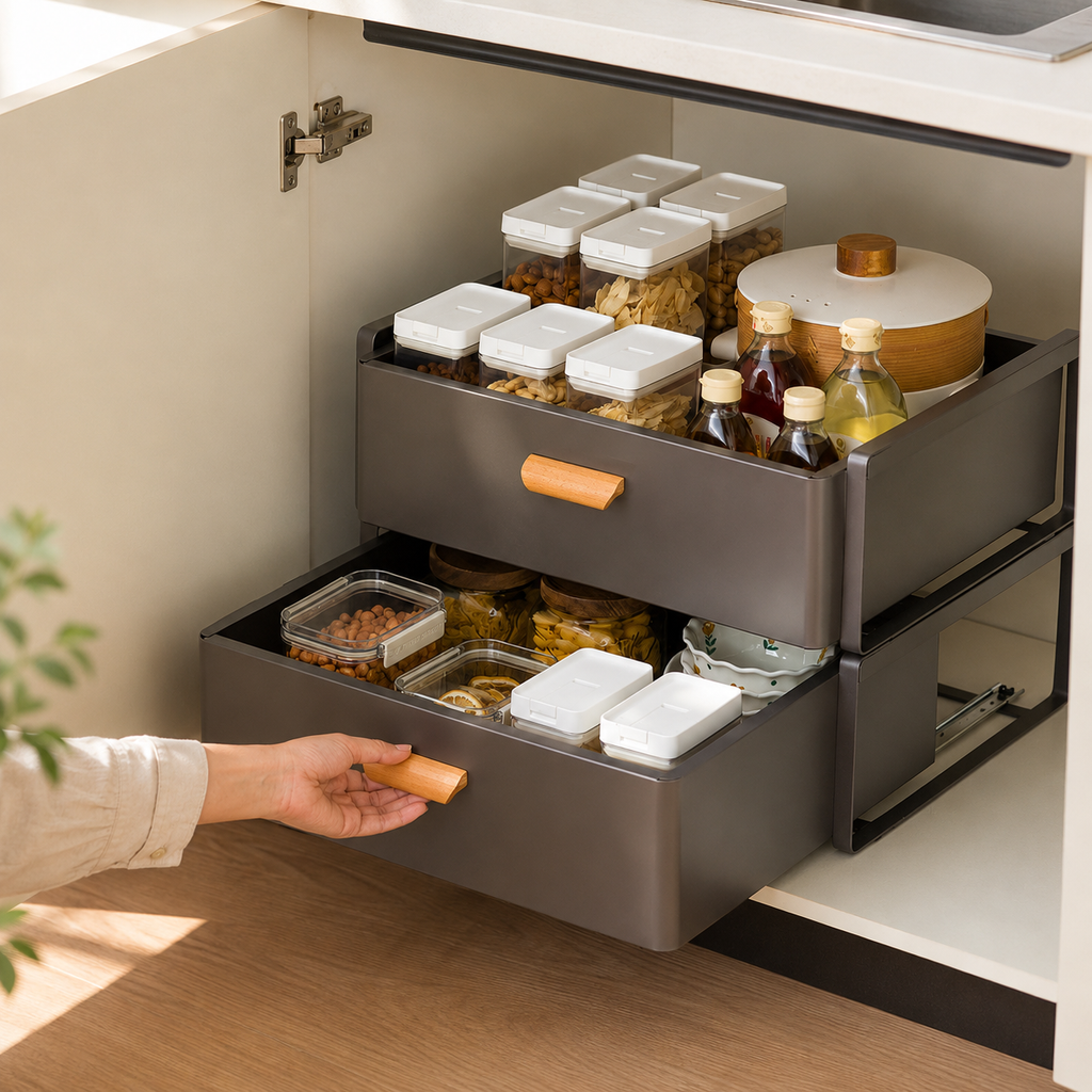 Pull-Out Kitchen Cabinet Storage Organizer