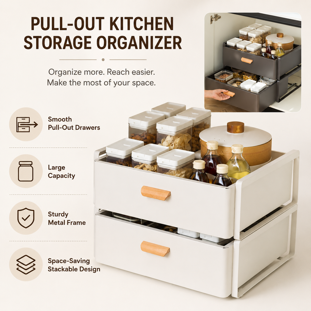 Pull-Out Kitchen Cabinet Storage Organizer