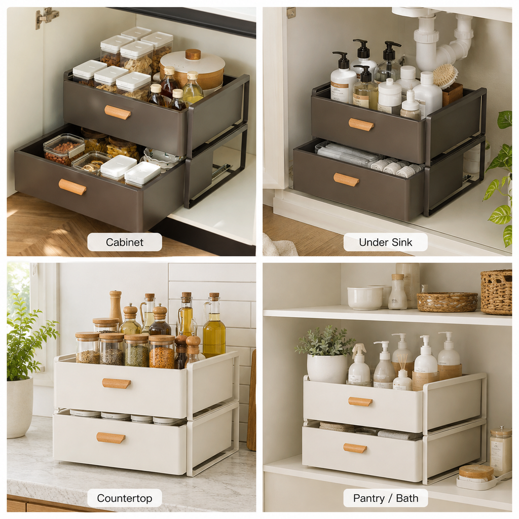 Pull-Out Kitchen Cabinet Storage Organizer