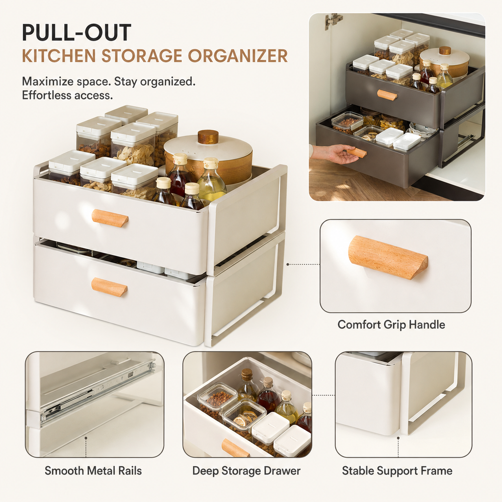 Pull-Out Kitchen Cabinet Storage Organizer