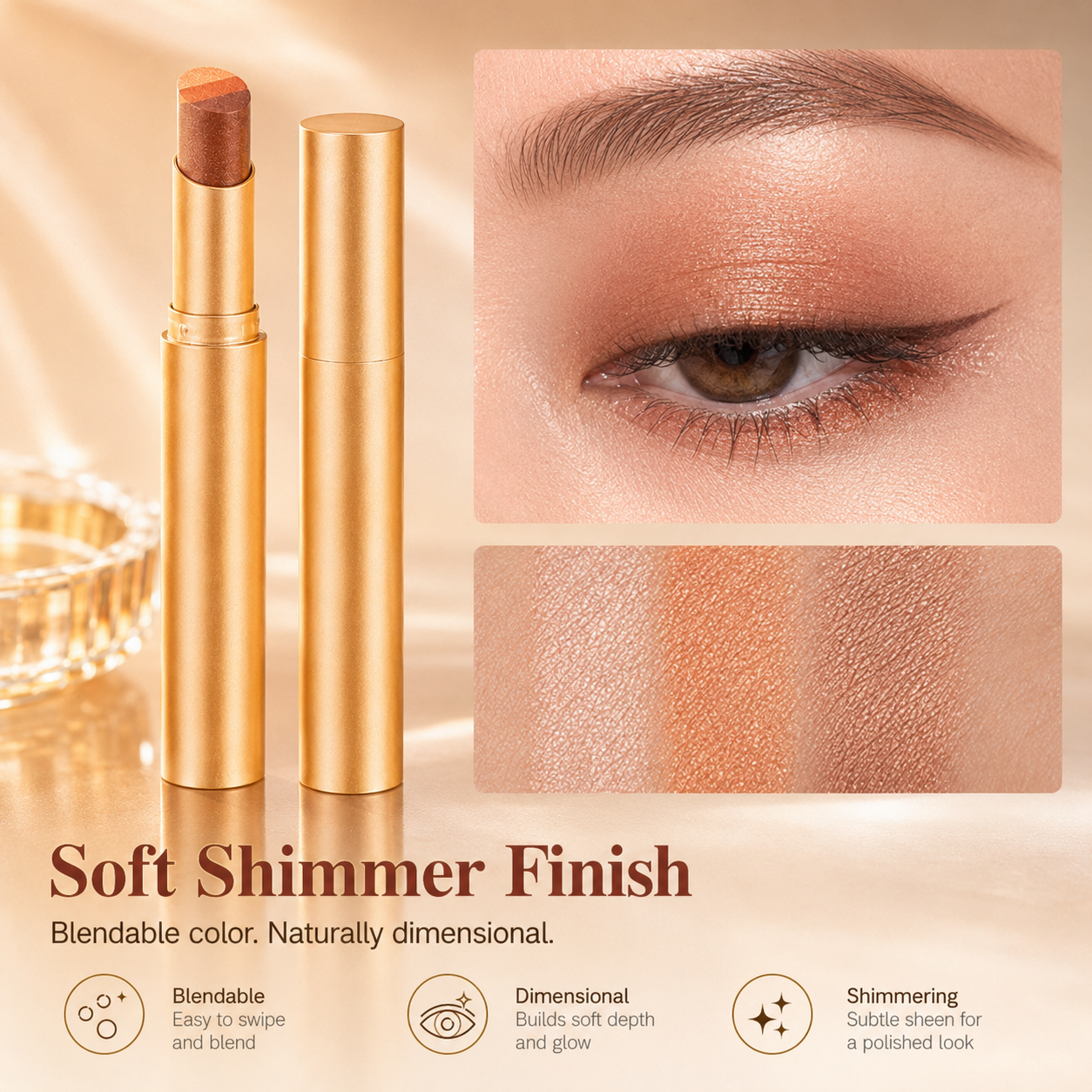 🔥Last Buy 1 Get 1 Free Each $9.99 Only🔥3 in 1 Easy Eyeshadow Stick for Beginners Waterproof Longwear Shimmer Makeup Set