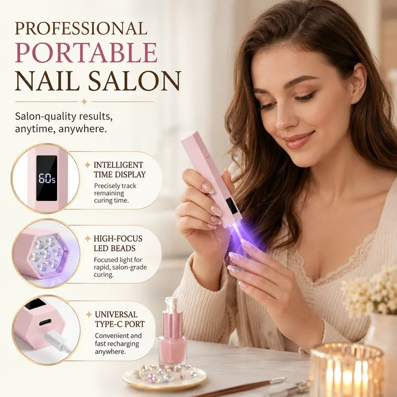 Mini UV Nail Light for Gel Polish – Portable Handheld UV Lamp Fast Drying with 20s/60s Timer, USB-C Rechargeable Nail Dryer for DIY Nails & Salon Use