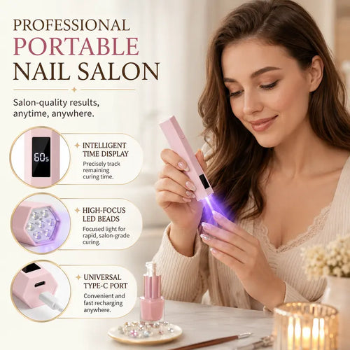Mini UV Nail Light for Gel Polish – Portable Handheld UV Lamp Fast Drying with 20s/60s Timer, USB-C Rechargeable Nail Dryer for DIY Nails & Salon Use