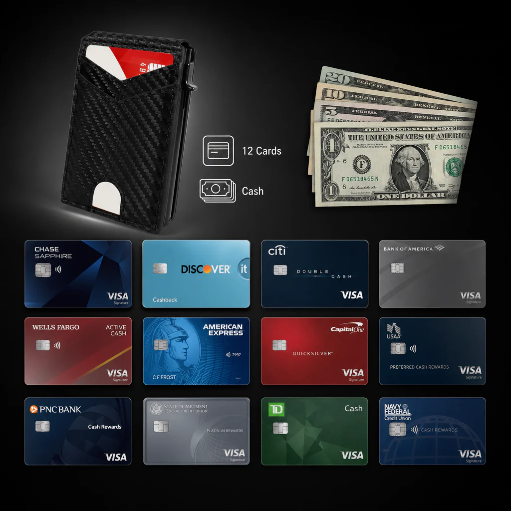 🔥Last Day! 50% OFF 💼🔒Premium Aluminum RFID Blocking Minimalist Wallet for Men — Pop-Up Card Access, Money Clip & ID Window