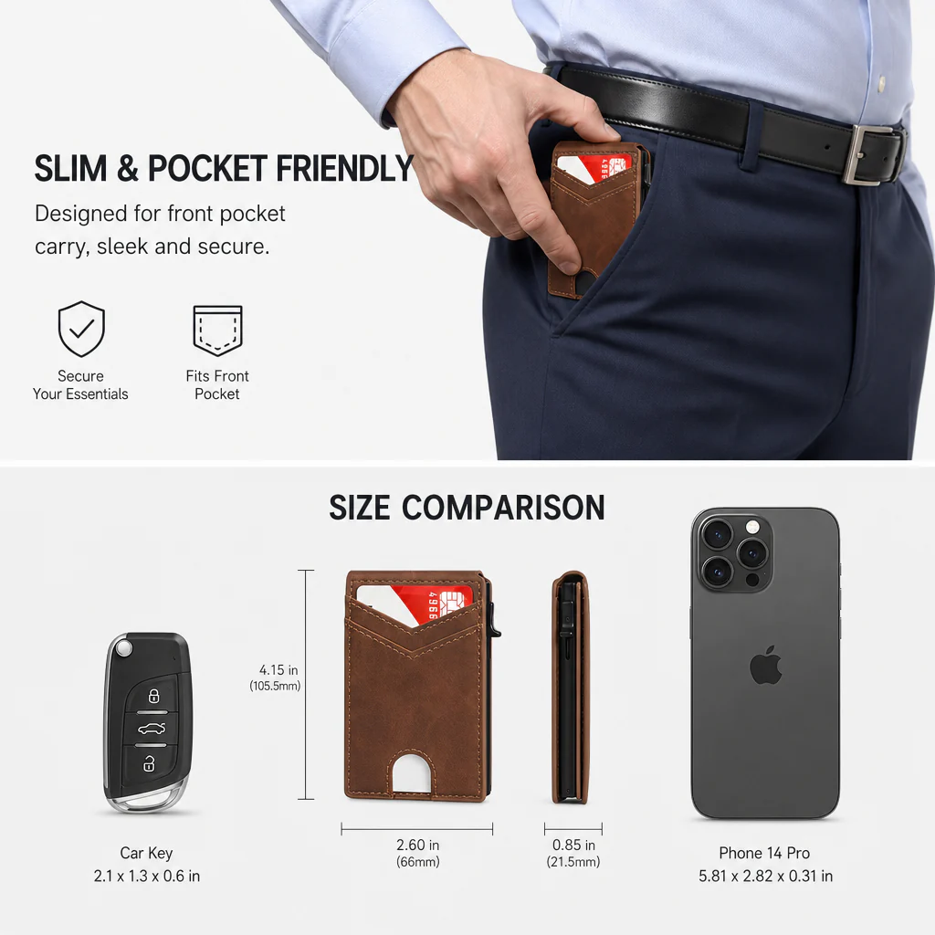 🔥Last Day! 50% OFF 💼🔒Premium Aluminum RFID Blocking Minimalist Wallet for Men — Pop-Up Card Access, Money Clip & ID Window