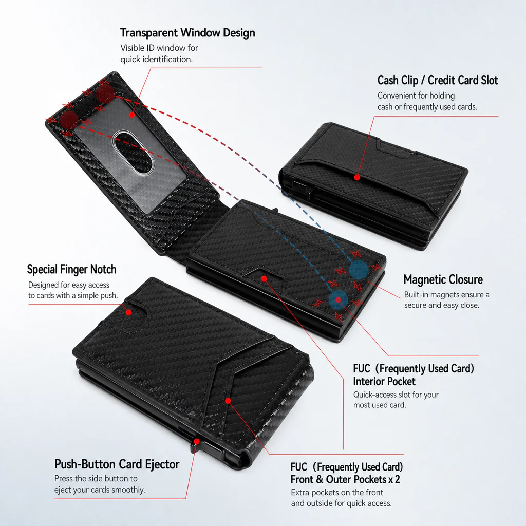 🔥Last Day! 50% OFF 💼🔒Premium Aluminum RFID Blocking Minimalist Wallet for Men — Pop-Up Card Access, Money Clip & ID Window