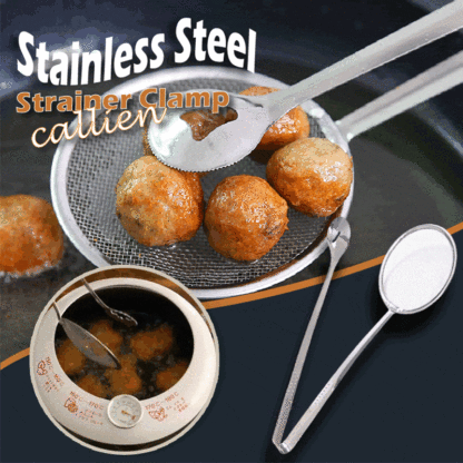🔥Last Day Buy 1 Get 1 Free🔥 2-in-1 Stainless Steel Strainer Clamp — Fine Mesh Filter & Tong, Oil Drain