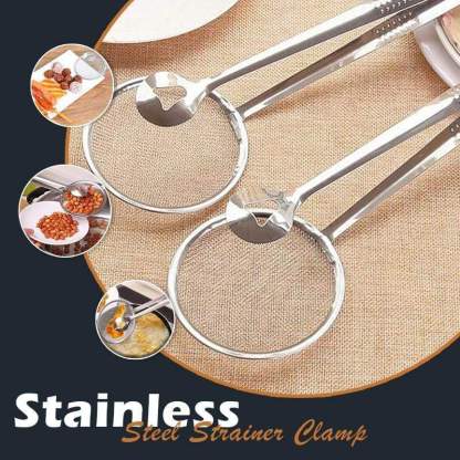 🔥Last Day Buy 1 Get 1 Free🔥 2-in-1 Stainless Steel Strainer Clamp — Fine Mesh Filter & Tong, Oil Drain