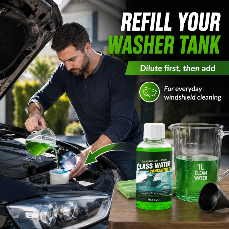 🔥Last Day Buy 1 Get 1 Free🔥Glass Concentrate – 10ml makes 1L, cuts bugs & grime, streak-free. 1 bottle = 50L. 🚗💪