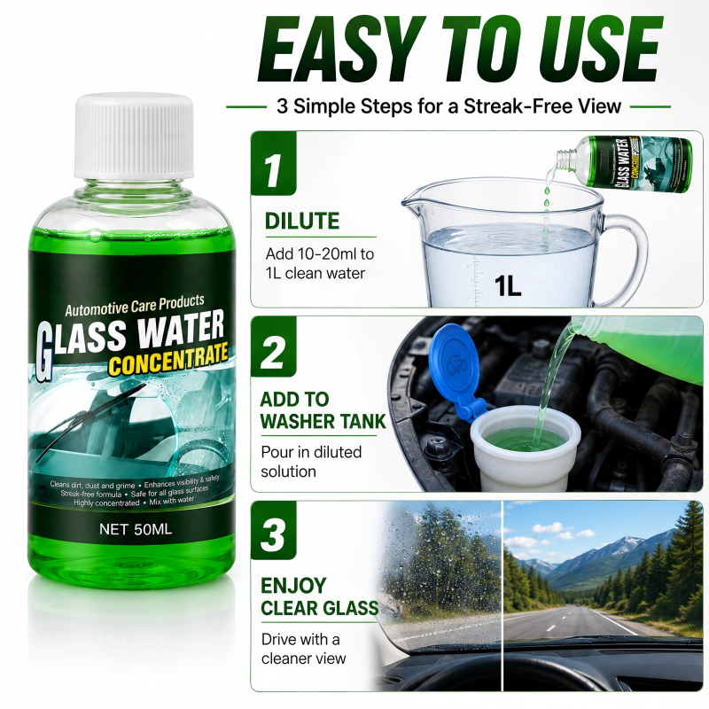 🔥Last Day Buy 1 Get 1 Free🔥Glass Concentrate – 10ml makes 1L, cuts bugs & grime, streak-free. 1 bottle = 50L. 🚗💪
