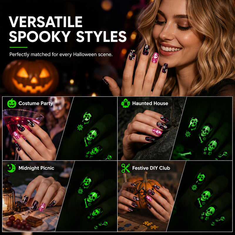 🔥LAST DAY BOGO SALE - Each $3.99🎃 Spooky Glow Halloween Nail Wraps – Salon-Look Nails in Minutes